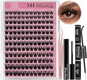 Mayhug Lash Clusters Kit 144 Pcs Lash Clusters 3D Lash Extension Kit 10-18/D Curl Wispy Eyelash Extension Kit with Bond and Seal Waterproof, Lash Remover, Lash Tweezers(Lux Kit)