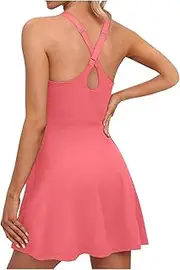 [Akklian] Women Running Onesie Workout Rompers Athletic One Piece Outfits Exercise Jumpsuit Gym Yoga Tennis Dress Pleated Skirt
