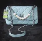 Studio Badgley Mischka Vegan Leather Quilted Blue Pearl & Leather Strap NWT