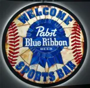 Pabst Blue Ribbon Beer Large 23" Baseball Themed Round Lighted LED Sign