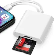 SD Card Reader for iPhone iPad, 2 in 1 Memory Card Reader Adapter, Camera Card Viewer with SD & TF Card Slots, Plug and Play