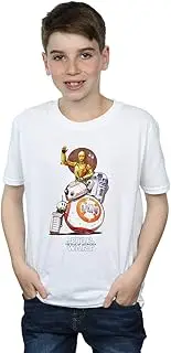 [Absolute Cult] Star Wars The Rise Of Skywalker Droids Illustration Boys T-Shirt White 9-11 Years