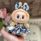 POP MART LABUBU Clothes Set Blue Skirt Bow Outfit for Have A Seat Or Macaron