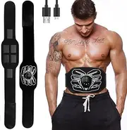 HOERCAAL Ab Stimulator Belt, MHD TENS Abdominal Muscle Toner Portable EMS Muscle Stimulator for Home Office Fitness Strength Training Black