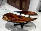 Oval Shaped Transparent Black Opaque Epoxy Resin Table Top Modern Resin River