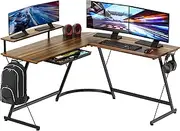 SHW Vista L-Shaped Desk with Monitor Stand and Drawer, 129.5 x 129.5 cm, Walnut