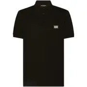 [Dolce & Gabbana] Dolce & Gabbana Logo-tag Piqué Polo Shirt 46 IT BLACK