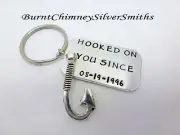 HOOKED ON YOU - Custom Hand Stamped Aluminum Key Chain Valentines Message