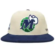 Dallas Mavs Mitchell & Ness NBA Fitted 7 1/4 Flatbill Hat Cap Cream Corduroy NWT