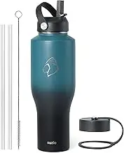 BUZIO 40 oz Insulated Water Bottle, Stainless Steel Double Wall Tumbler Travel Flask Metal Canteen with Straw Lid and Flex Cap, Fits in Any Car Cup Holders Keep Cold for 48 Hrs, Hot for 24 Hrs