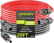 Solar Extension Cable 20Ft 10AWG, Solar Wire with Tool-Free Solar Connectors, Waterproof Solar Panel Extension Cable 6mm², PV Cable 10Gauge for Home Boat RV Solar Panels(20ft)