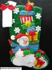 NEW Handmade 18" Bucilla 2017 Snowman with Presents Felt Stocking
