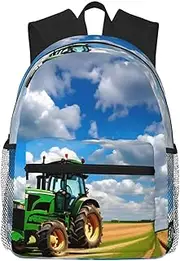[JEJEA] Tractor under blue sky and white clouds print Classical Travel Backpack Basic Laptop Backpack,Bookbag for College Work Travel, Black, One Size