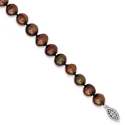 Sterling Silver 9-10mm Coffee Egg Shape Fw Cultured Pearl Necklace