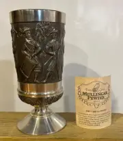 VINTAGE IRELAND MULLINGAR PEWTER FIGHTING IRISH GOBLET w/INSERT HISTORY & CARE
