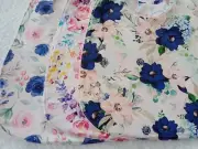 Pack of 3 Bibs Pink & Blue Flowers White Cotton Front Towelling Back Handmade