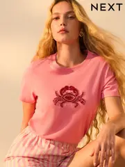 Pink Crab Beaded Embellished Crab T-Shirt (AH9496) | $47