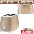 SMEG 2 Slice Toaster Electric Retro Bread Toasting Luxury Extra Wide Slots Brown