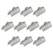 100Pcs Ribbon Crimp Clamp Ends 10mm Cord End Clasp for DIY Craft Silver White