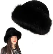 [Lopsity] Women's Faux Fur Winter Bucket Hat Fluffy Warm Hat for Men Fuzzy Bucket Hat Winter Wrap Hat