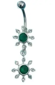 Belly Button Ring Navel gem and crystal double sunburst dangling