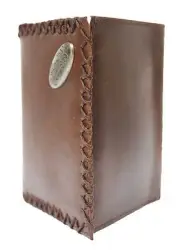 98004T-Western Concho Lace Cross-Stitch Full Grain Leather TriFold Wallet, Brown