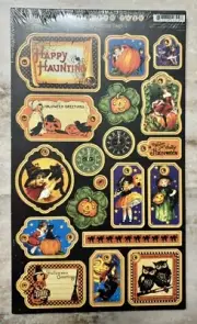 Graphic 45 *HAPPY HAUNTING* CHIPBOARD TAGS #1 RETIRED New 4500534 Halloween