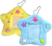 [SXYYDSG] 2 Pcs Star Photocard Holder 3 Inch Cute Plush PhotoCard Holder Plush Keychain Photocard Holder Student Card Bus Card Shell Protective Photo Sleeves (Blue and Yellow)