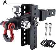 Adjustable Heavy-Duty Trailer Hitch Tri-Ball Mount With Locks&Pin&Rotatable Tow Shackle, Fits 2-in Receiver, 6-7/8" Rise/Dro