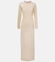 [Adriana Degreas] Adriana Degreas Sequined sheer maxi dress AU 14 neutrals