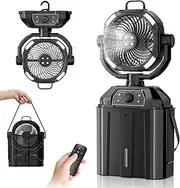 WYRJXYB 1.6GAL Bucket Portable Misting Fans for Outdoors Patios,20000mAh Rechargeable Battery Operated Camping Fan-4 Spray Outlets & LED Lantern,Outdoor Mister Cooling Fan for Travel Tent Party Office
