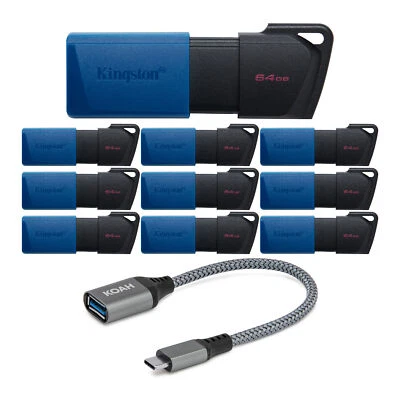 Kingston DataTraveler Exodia M 64GB USB 3.2 Flash Drive 10 Pack and USB Adapter