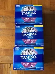 Tampax Pearl Ultra Absorbency Plastic Unscented Tampons, 45 Count (Pack of 3)
