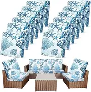 12 Pcs Patio Stretch Outdoor Cushion Covers Sofa Couch Covers Replacement Couch Slipcover for Sofa Seat Chair Porch Patio Furniture Protector, Flexibility and Washable(Ocean,Light Blue)