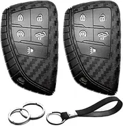 2pcs Compatible with Chevy GMC Key Fob Cover Case Key Chain fit for Chevrolet Chevy Silverado 1500 2500 3500 HD EV GMC Sierra 1500 2500 3500 HD Accessories Shell Holder Carbon Fiber Black