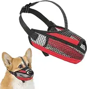 Soft Mesh Dog Muzzle with Reflective Strap - Lightweight Muzzle Adjustable Dogs to Prevents Biting, Chewing & Licking, Open Nose Design Reduces Friction & Enhances Comfort (Red, L)