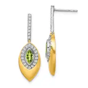 14k Yellow Gold Two-tone Peridot and Real Diamond Dangle Earrings