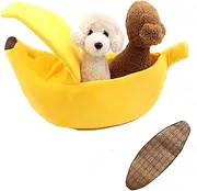 Banana Shape Pet Dog Cat Bed,Christmas Pet Bed Soft Warm Cat Cuddle Bed,Lovely Pet Supplies for Cats Kittens Rabbit Small Dogs Bed,Cat Dog Kennel Bed Hideout Cave(Yellow+Cooling Mat, Large)