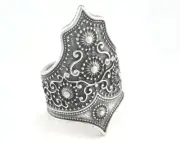Ring Adjustable Antique Silver Plated brass Textured crown shape 6US size