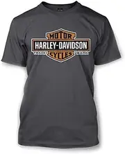 [HARLEY-DAVIDSON] Men's Elongated Orange Bar & Shield Charcoal T-Shirt 30291961