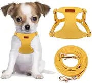 CHEDE No Pull Puppy Harness and Multifunction Dog Leash Set- 8 Colors Soft Adjustable No Choke Escape Proof Cute,Lightweight Pet Vest Harness for Small and Medium Dog (XXS, Yellow)