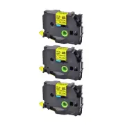 3PK Heat Shrink Tube 2:1 Black on Yellow HSe-651 For Brother P-Touch 23.6mm 24mm