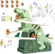Dinosaur Roller Coaster Toy,Electric Dinosaur Climbing Stairs Toy,Dino Stair Climber,Fun Climbing Slide Music,Chasing Race Track Game Track Slide Climb Stairs Children's Birthday Gift(15*dino,Battery)