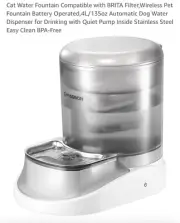 Cat Water Fountain Compatible with BRITA Filter,Wireless Pet Fountain Battery...