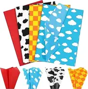 100Pcs Cartoon Story Tissue Paper Blue Sky White Clouds Cow Yellow Checkered Tissue Paper for Gift Wrapping for Birthday Party Baby Shower DIY Craft Supplies, 20 × 14 Inches