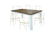 Divano Norah 7pc Dining Set Table 180cm Solid Acacia Wood White Wishbone Chair