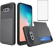 Asuwish Phone Case for Samsung Galaxy S10e with Screen Protector Cover and Card Holder Hybrid Full Body Protective Shockproof Cell Accessories Glaxay S 10e Gaxaly 10se Galaxies Se10 Women Men Grey