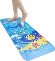 Cartoon Baby Bath Mat for Kids - 40x16 in Extra Long Non Slip Bath Mat with Suction Cups & Drain Holes, Machine Washable (Dolphin)