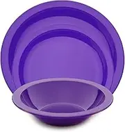 Harfield 3 Piece Tableware Set Dining Plates & Bowl Virtually Unbreakable Reusable Polycarbonate (Purple)