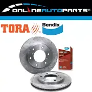 Front Slotted & Dimpled Disc Brake Rotors + Bendix 4WD Pads for Triton ML MN MQ (for: Mitsubishi)